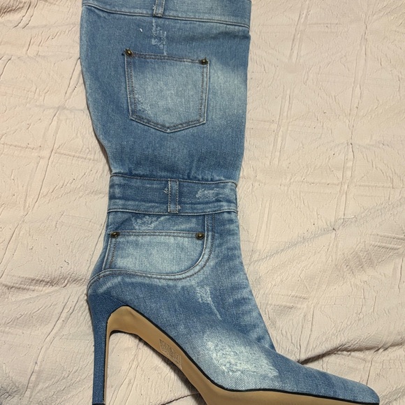 Denim Knee-High Stiletto Boots Size 11 🆕 - Picture 6 of 7